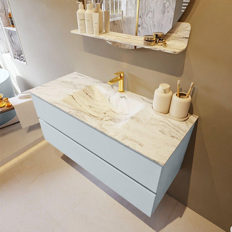 MONDIAZ VICA-DLUX Badkamermeubelset - 110cm - onderkast clay- 2 lades - inbouw wastafel cloud midden - 1 kraangat - 60cm hoge versie - glace SW1088149