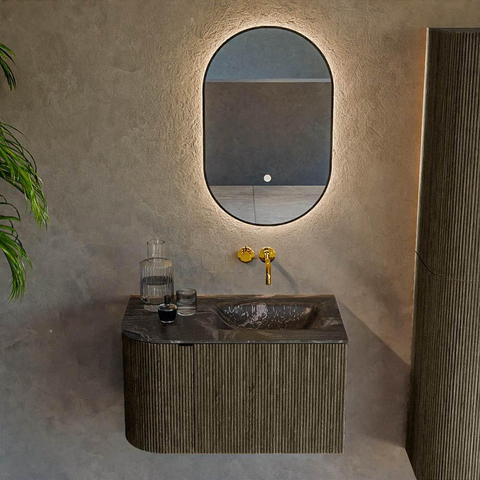 Mondiaz KURVE-DLUX Ensemble de meubles de salle de bains - 75x46x40cm - 1 tiroir - 1 porte - lavabo solid surface - droit - sans trou de robinet - Shadow SW1414612