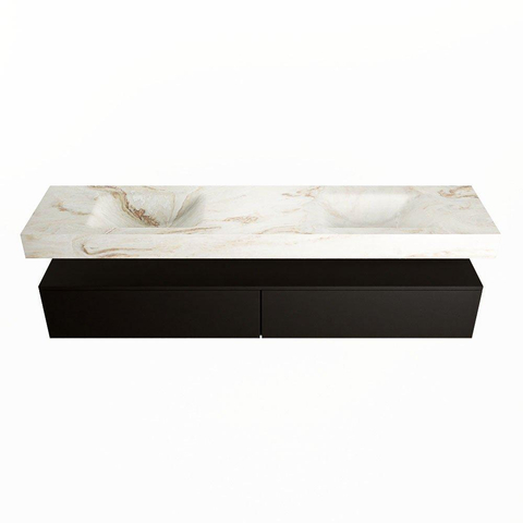 Mondiaz ALAN-DLUX Ensemble de meuble - 200cm - meuble Urban mat - 2 tiroirs - Lavabo Cloud Frappe suspendu - vasque Gauche et droite - 0 trous de robinet SW804684