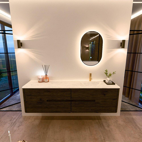Mondiaz CIRO-DLUX Badkamermeubelset - 180x45x50cm - Solid surface wastafel Opalo - 1 wasbak Rechts - 1 kraangat - 4 lades - Shadow SW1532438