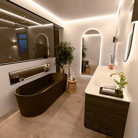 Mondiaz CIRO-DLUX Ensemble de meubles de salle de bains - 190x45x50cm - vasque en solid surface Opalo - 1 lavabo à droite - sans trous de robinet - 4 tiroirs - Shadow SW1532445