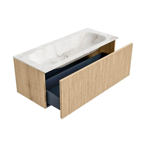 MONDIAZ KURVE-DLUX Meuble de salle de bains 110 cm couleur Oak avec 1 tiroir. Lavabo BIG MEDIUM central 1 trou de robinet couleur Frappe. SW1137389