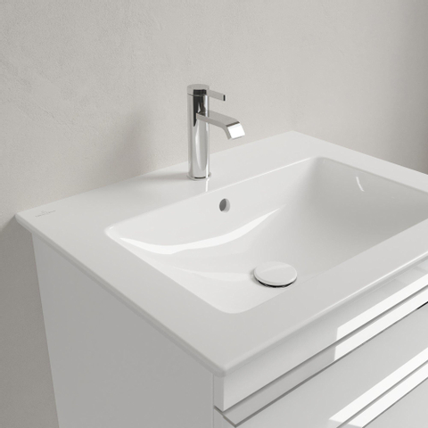 Villeroy & Boch venticello wastafel - met 1 kraangat - 65x50cm (geschikt - voor 3 kraangaten) - met overloop CeramicPlus - White Alpine (glans wit) 1025145