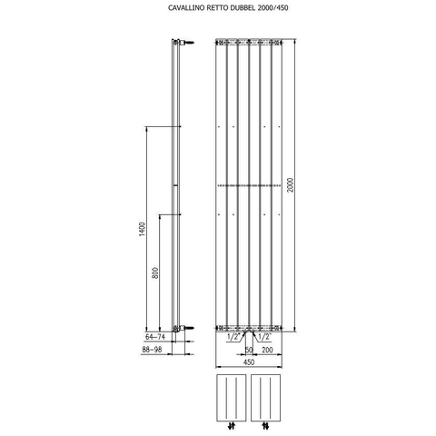 Plieger Cavallino Retto radiateur design vertical double raccordement central 2000x450mm 1287W blanc 7255356