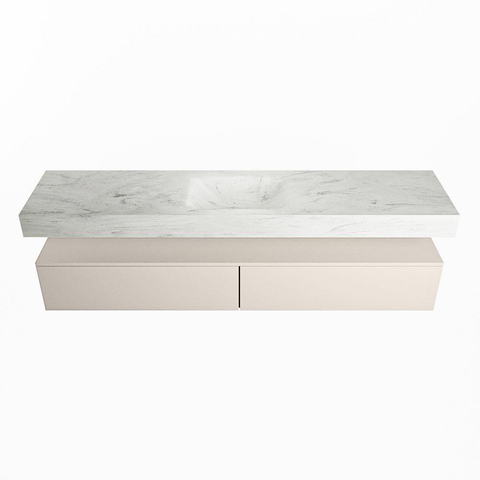 Mondiaz ALAN-DLUX Ensemble de meuble - 200cm - meuble Linen mat - 2 tiroirs - Lavabo Cloud Opalo suspendu - vasque Centre - 0 trous de robinet SW806411
