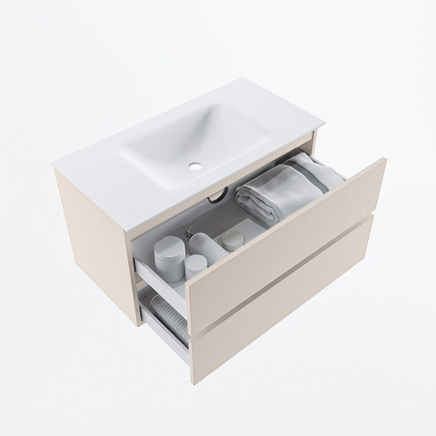 MONDIAZ VICA Ensemble meuble de salle de bains - 90cm - meuble bas linen - 2 tiroirs - lavabo cloud centré - 1 trou de robinet - version haute 60cm - talc SW1084261