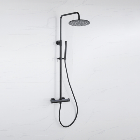 FugaFlow Eccelente Ensemble de douche de tête - thermostatique - douche de tête 30cm - flexible lisse - douchette à main sur barre - noir mat SW1451057