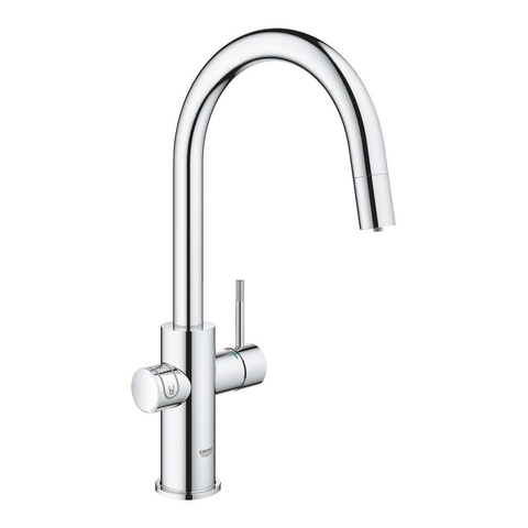 GROHE Blue Home Mitigeur de cuisine - bec en C extractible - 1 trou - fonction filtrante - eau plate légèrement pétillante et gazeuse - chrome SW236969