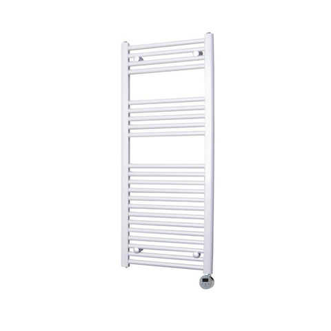 Sanicare Radiateur électrique - 111.8x45cm - 596W - design - thermostat - chrome - en bas à droite - blanc SW420034