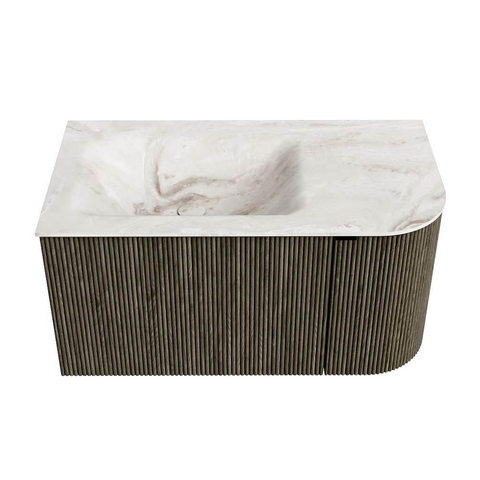 Mondiaz KURVE-DLUX Ensemble de meuble de salle de bains - 85x46x40cm - 1 tiroir - 1 porte - vasque solid surface - gauche - sans trou de robinet - Shadow SW1414328