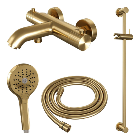 BRAUER Stripe Mitigeur thermostatique de douche - SET 02 - apparent - barre de glissement - douchette 3 positions - flexible de douche - or brossé PVD SW1434810