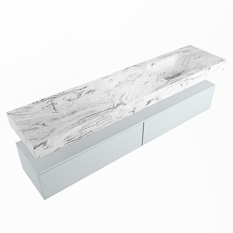 MONDIAZ ALAN - DLUX Ensemble de meuble de salle de bains - 200cm - meuble bas - Clay - 2 tiroirs - lavabo suspendu - vasque à droite - 1 trou de robinet - Glace SW806077