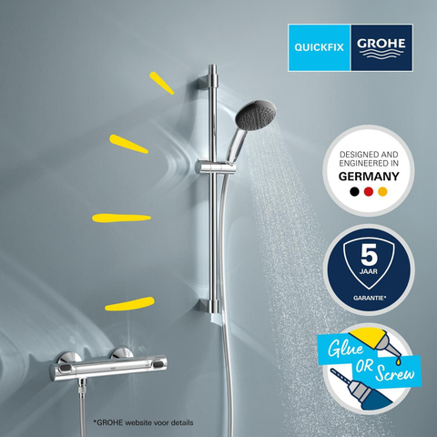 GROHE Precision Flow Ensemble de douche - robinet de douche thermostatique - avec ensemble barre de douche - 60cm - douchette à main ronde - 1 jet - flexible de douche lisse - chromé SW1028113