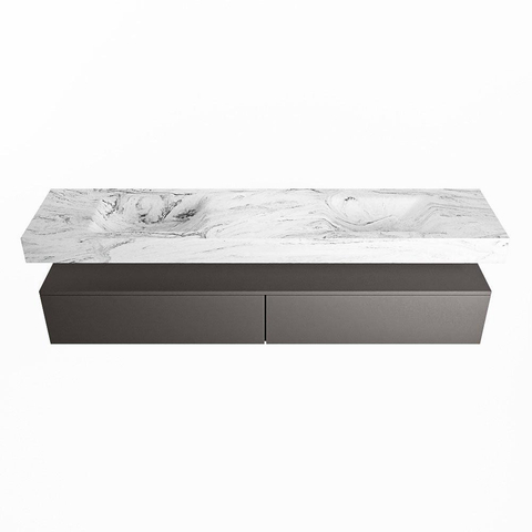 Mondiaz ALAN-DLUX Ensemble de meuble - 200cm - meuble Dark grey mat - 2 tiroirs - Lavabo Cloud Glace suspendu - vasque Gauche et droite - 2 trous de robinet SW804859