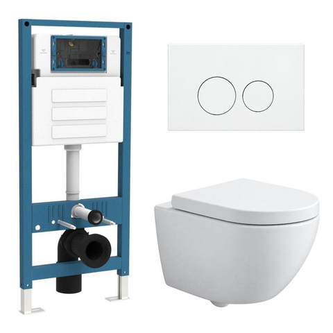 QeramiQ Dely Swirl Compact Toiletset - inbouwreservoir QeramiQ flush - 25mm zitting - kunststof bedieningsplaat glans wit - ronde knoppen - mat wit SW1590800