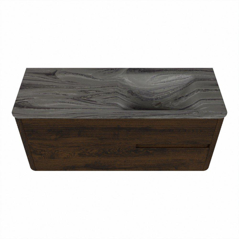 Mondiaz CIRO-DLUX Badkamermeubelset - 120x45x50cm - Solid surface wastafel Sombra - 1 wasbak Rechts - 1 kraangat - 2 lades - Walnut SW1530734