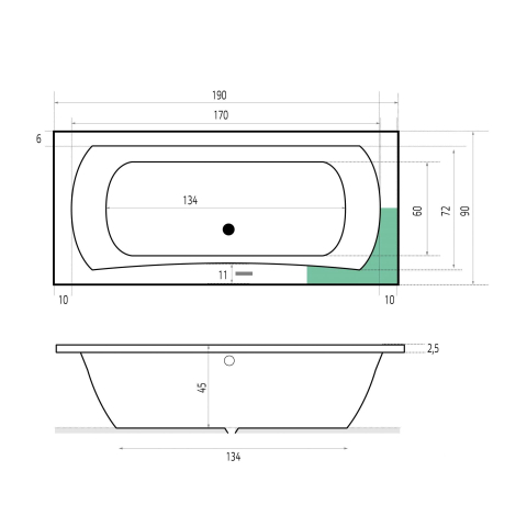 Xens Robijn baignoire à encastrer 190x90cm capacité 320l avec vidange crème mat SW378362