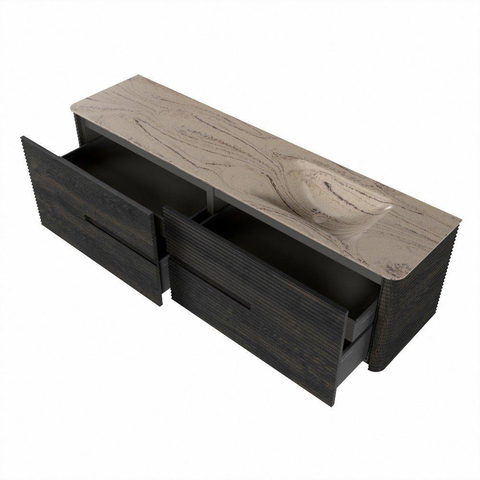 Mondiaz CIRO-DLUX Ensemble de meubles de salle de bains - 180x45x50cm - Plan-vasque solid surface Arena - 1 vasque à droite - sans trous de robinet - 4 tiroirs - Shadow SW1532371