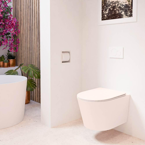 Mondiaz LAVIE hangtoilet – spoelrandloos – 36 x 53 cm – met softclose zitting – Rosee (roze) SW1189079