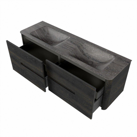 Mondiaz CIRO-DLUX Badkamermeubelset - 150x45x50cm - Solid surface wastafel Oza - 2 wasbak Dubbel - zonder kraangaten - 4 lades - Shadow SW1532653
