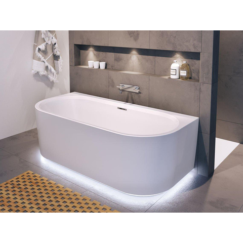 Riho Desire half vrijstaand half vrijstaand ligbad met overloop 180x84cm met Sifon Glans Wit *LED is defect SHOWROOMMODEL SHOW26661