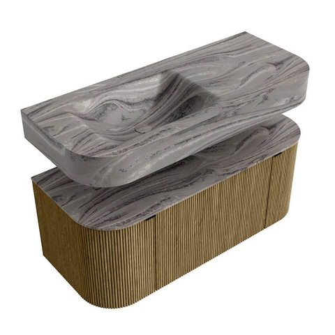 MONDIAZ THOR-DLUX Meuble de salle de bains 110cm arrondi gauche + droite couleur Dusk avec 1 tiroir et 2 portes. Vasque suspendue CLOUD Gauche 1 trou de robinet couleur Sombra. SW1463020