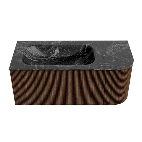 MONDIAZ KURVE-DLUX Meuble de salle de bains 105 cm avec module 25 R couleur Walnut avec 1 tiroir et 1 porte. Lavabo BIG SMALL gauche 1 trou de robinet couleur Lava. SW1137232