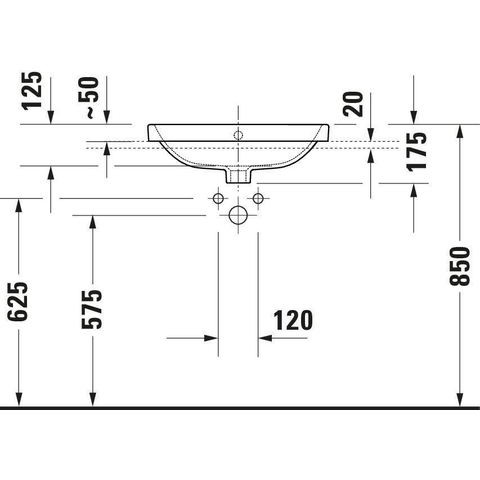 Duravit No.1 Halfinbouwwastafel - 55x43.5cm - 1 kraangat - met overloop - glans wit SW723762