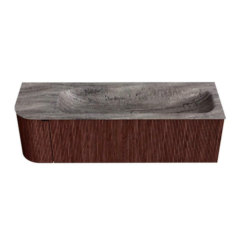 MONDIAZ KURVE-DLUX 145cm meuble de salle de bains arrondi à gauche couleur Ruby avec 1 tiroir et 1 porte. Lavabo BIG LARGE à droite 2 trous de robinet Oza. SW1432814