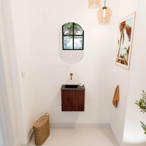 Mondiaz JOYA-DLUX 40cm toiletmeubel - kleur Ruby - Wastafel FAYE positie Links Zonder kraangat kleur Lava. SW1423588