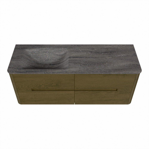 Mondiaz CIRO-DLUX Ensemble de meubles de salle de bains - 130x45x50cm - Plan-vasque Solid Surface Oza - 1 lavabo à gauche - sans trous de robinet - 4 tiroirs - Dusk SW1533278