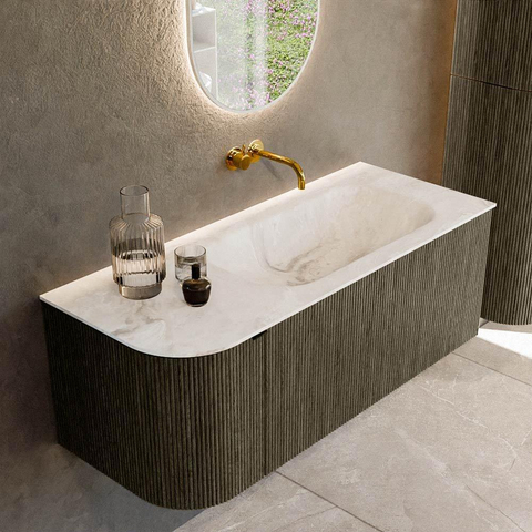 Mondiaz KURVE-DLUX Ensemble meuble de salle de bains - 115x46x40cm - 1 tiroir - 1 porte - lavabo solid surface - droit - sans trou de robinet - Shadow SW1414338