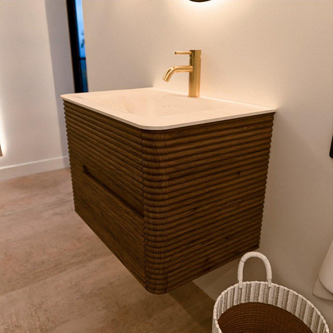 Mondiaz CIRO-DLUX Badkamermeubelset - 70x45x50cm - Solid surface wastafel Meli - 1 wasbak Midden - 1 kraangat - 2 lades - Dusk SW1533148