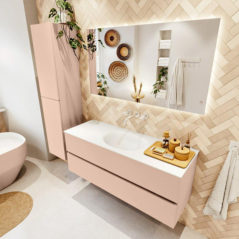 MONDIAZ VICA Ensemble meuble de salle de bains - 130cm - meuble bas rosee - 2 tiroirs - vasque moon au milieu - sans trous de robinet - version haute 60cm - talc SW1080359