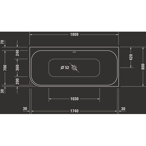 Duravit Happy D.2 Bad half - vrijstaand - 180x80cm - back-to-wall - wit mat antraciet SW297022