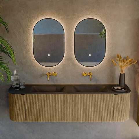 Mondiaz KURVE Ensemble de meuble de salle de bains - 170x46x40cm - 1 tiroir - 2 portes - lavabo solid surface - double - sans trou de robinet - Dusk SW1414832
