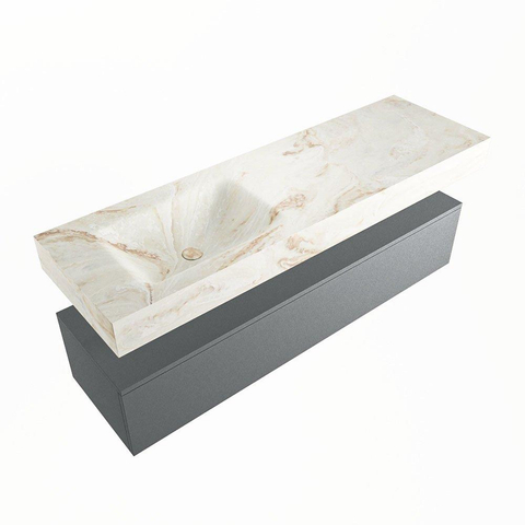 Mondiaz ALAN-DLUX Ensemble de meuble - 150cm - meuble Plata mat - 1 tiroir - Lavabo Cloud Frappe suspendu - vasque Gauche - 0 trous de robinet SW805148