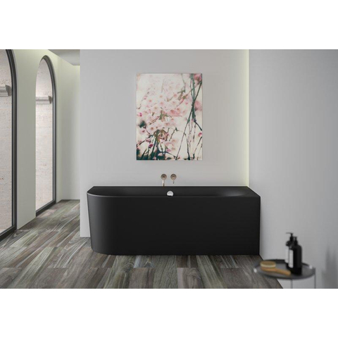 Plieger Kansas Baignoire d'angle - 180x80x60cm - angle droit - avec arrivée d'eau - avec garniture de vidage et de trop-plein - avec pieds - acrylique - noir mat SW1027757