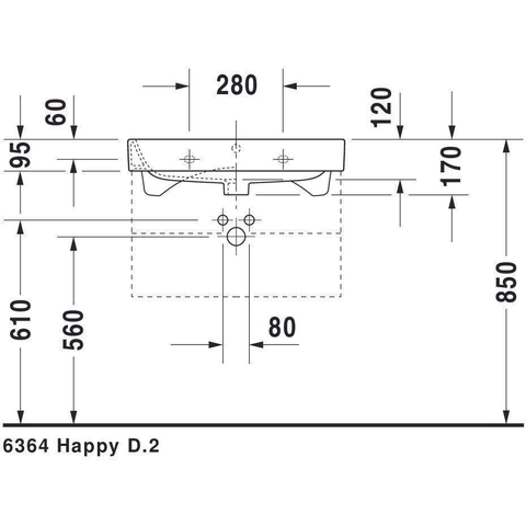 Duravit Happy D.2 Meubelwastafel - geslepen - met overloop - met 1 kraangat - 65x50.5cm - wit SW54325