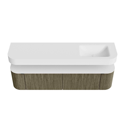 MONDIAZ THOR Meuble de salle de bains 180cm arrondi gauche + droite couleur Shadow avec 2 tiroirs et 2 portes. Vasque suspendue CLOUD Droite 1 trou de robinet couleur Talc. SW1466054