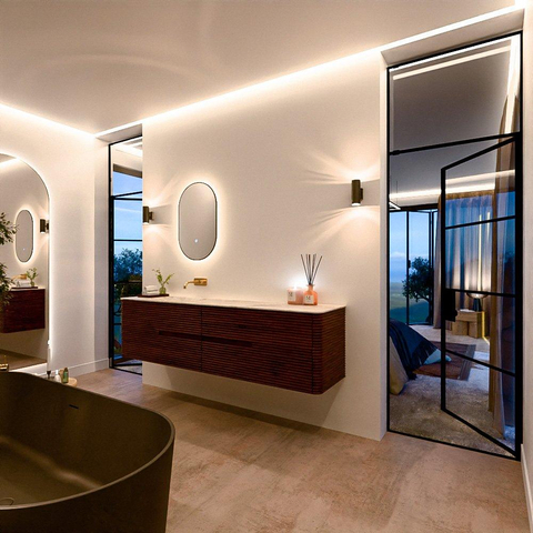 Mondiaz CIRO-DLUX Ensemble de meubles de salle de bains - 190x45x50cm - vasque solid surface Frappe - 1 lavabo à gauche - sans trous de robinet - 4 tiroirs - Ruby SW1531534
