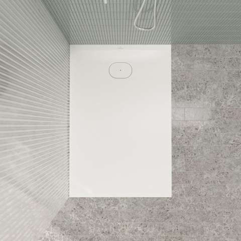 Villeroy & Boch Ecora douchebak - 120x80x3.5cm - afvoer korte zijde - stone white (wit) SW1558947