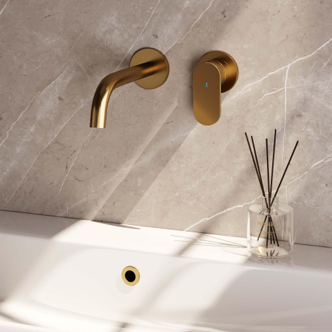 Robinet mélangeur lavabo encastrable Brauer Gold Edition - bec courbé gauche - manette large plate - modèle C 1 - PVD - or brossé SW547641