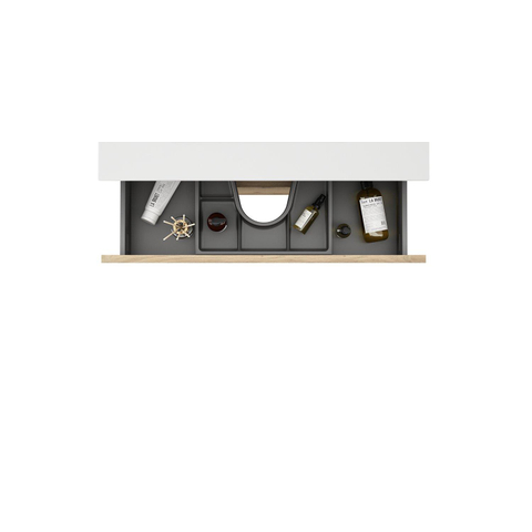 Saniclass Prime Vita Meuble de salle de bain - 140x46x60cm - lavabo en céramique brillant blanc - 2 vasques - 2 trous de robinet - 4 tiroirs - chêne rustique SW1439493