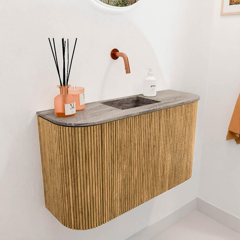 Mondiaz JOYA-DLUX 73.2cm meuble de toilettes - arrondi à gauche et à droite couleur Chêne - Lavabo FAYE position Milieu Sans trou de robinet couleur Oza. SW1424150
