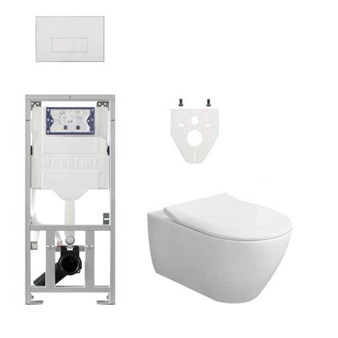 Villeroy & Boch Subway 2.0 DirectFlush CeramicPlus ensemble WC avec abattant SlimSeat - avec réservoir Geberit et plaque de commande - avec boutons rectangulaires - blanc SW791651