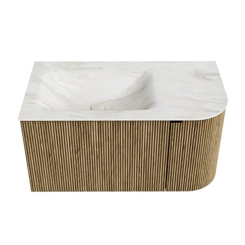 Mondiaz KURVE-DLUX Badkamermeubelset - 85x46x40cm - 1 lade - 1 deur - wastafel solid surface - links - zonder kraangat - Dusk SW1414981