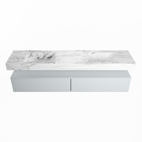 Mondiaz ALAN-DLUX Ensemble de meuble - 200cm - meuble Clay mat - 2 tiroirs - Lavabo Cloud Glace suspendu - vasque Gauche et droite - 2 trous de robinet SW806045