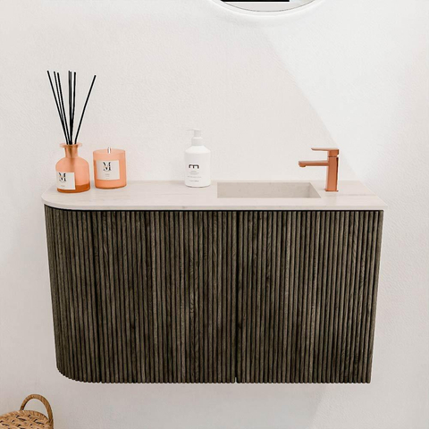 Mondiaz JOYA-DLUX 71.6cm toiletmeubel - ronding links kleur Shadow - Wastafel FAYE positie Rechts 1 kraangat kleur Meli. SW1424910