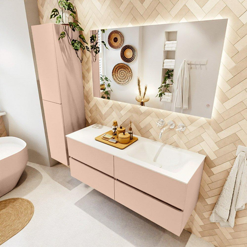 MONDIAZ VICA Ensemble meuble de salle de bains - 130cm - meuble bas rosee - 4 tiroirs - lavabo cloud à droite - sans trous de robinetterie - version hauteur 60cm - talc SW1083366